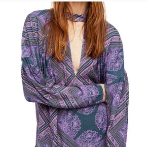 Free People Walking on a Dream Choker Deep V Neck Cut Out Tunic Turquoise Large